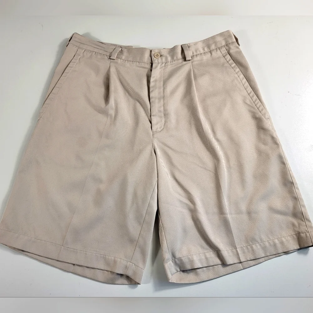 Nike Golf Shorts Performance Dri Fit Mens Sz 34 Beige Pleated Chino Casual